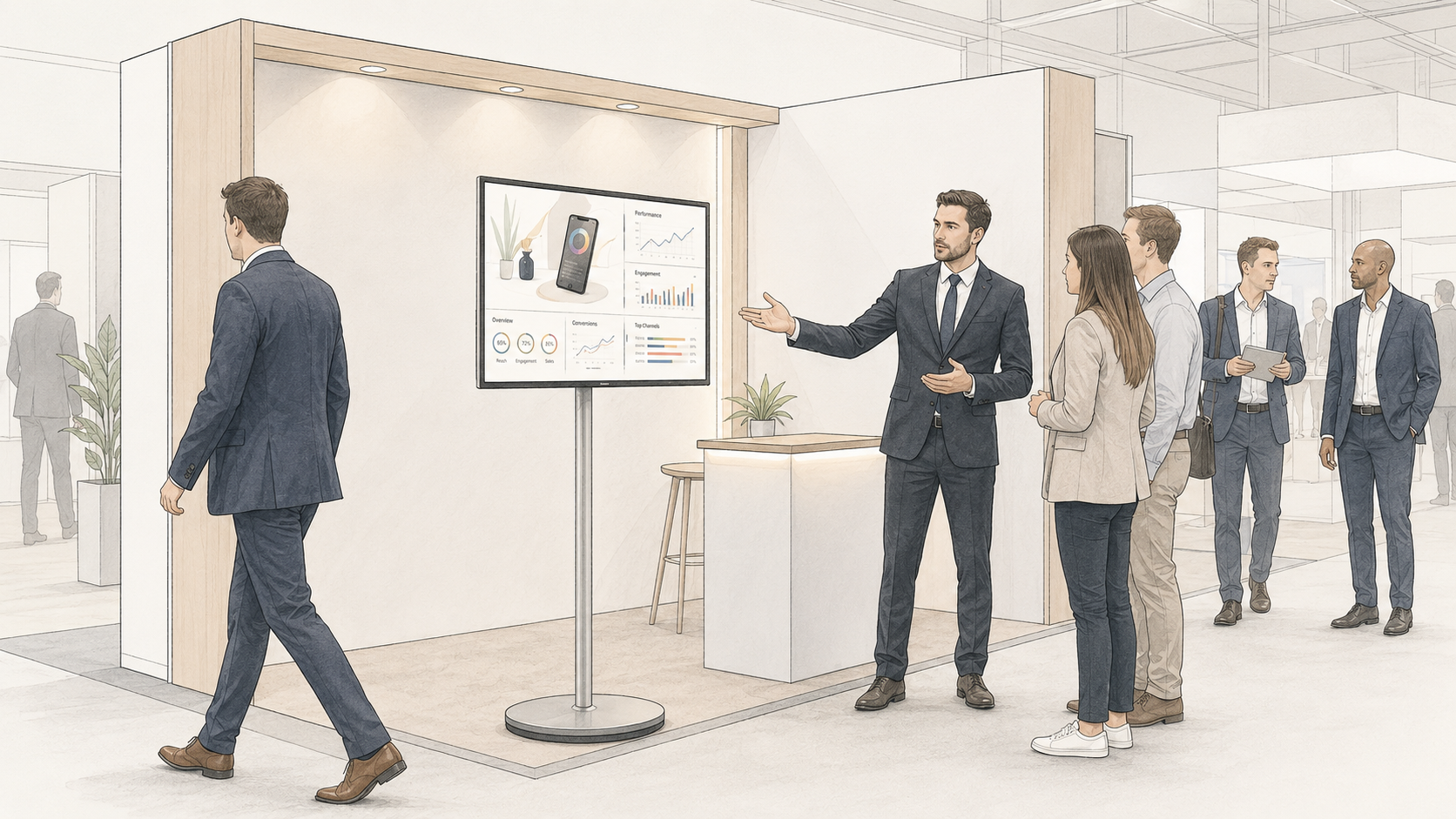 Illustratieve beursstand met Mobile Display