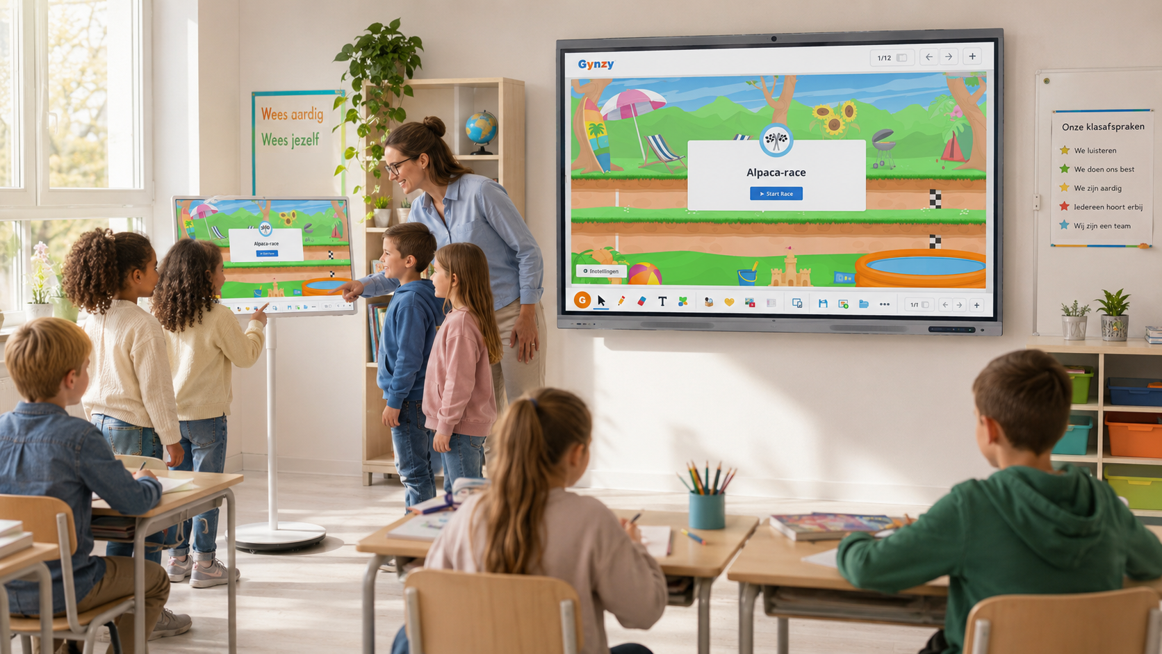 Voorbeeldsituatie waarin Mobile Display wordt gebruikt met educatieve software